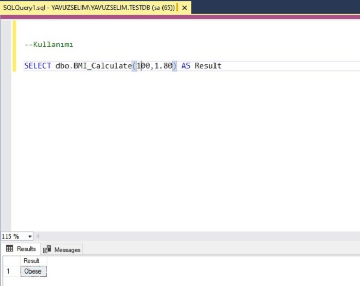 Function to Calculate Body Mass Index in SQL Server