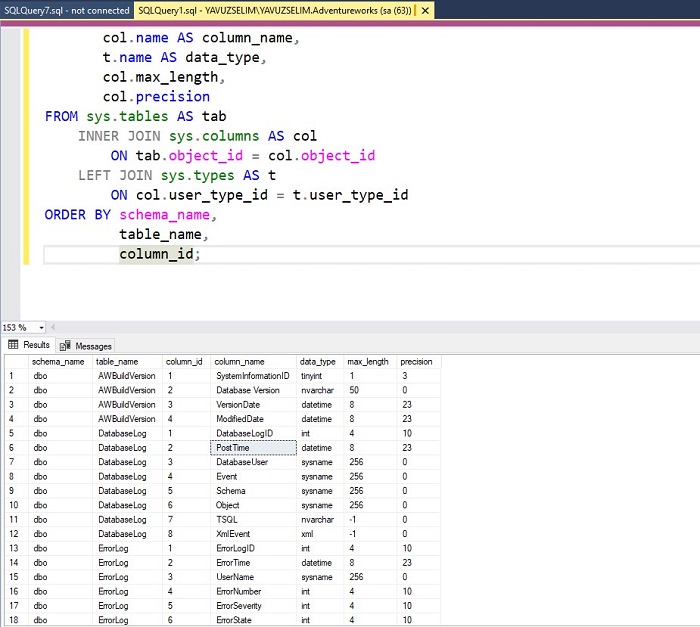 List Table Columns in SQL Server