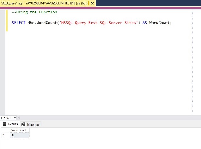 Word Counting Function in SQL Server