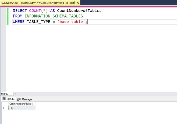 Calculating Number of Tables in SQL Server