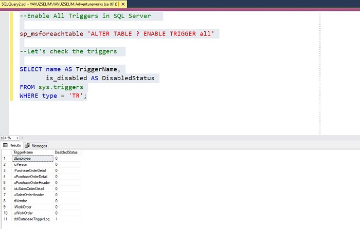 Enable All Triggers in SQL Server