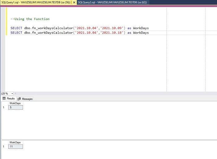 Function Calculating Working Days Between Two Dates In SQL Server 