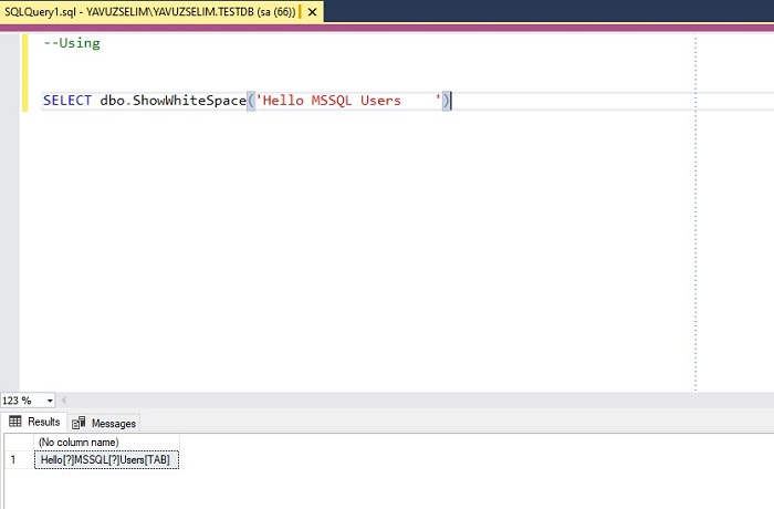 Function Showing Whitespace in SQL Server