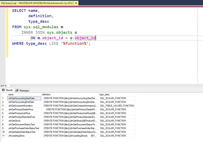 Listing All Functions In SQL Server MSSQL Query