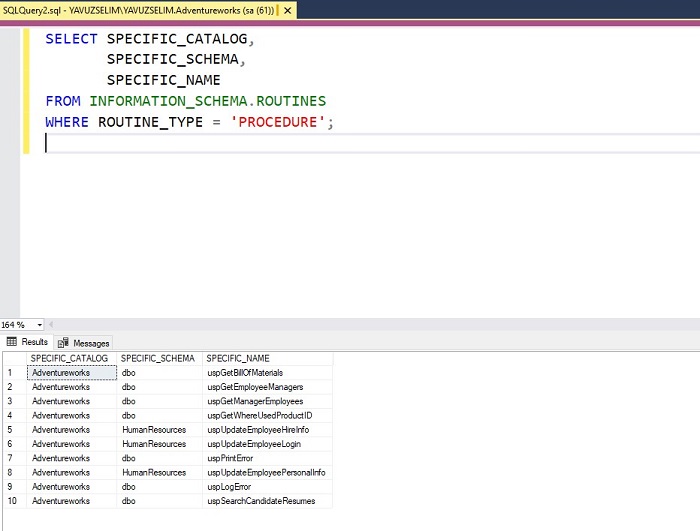 Listing All Procedures in SQL Server