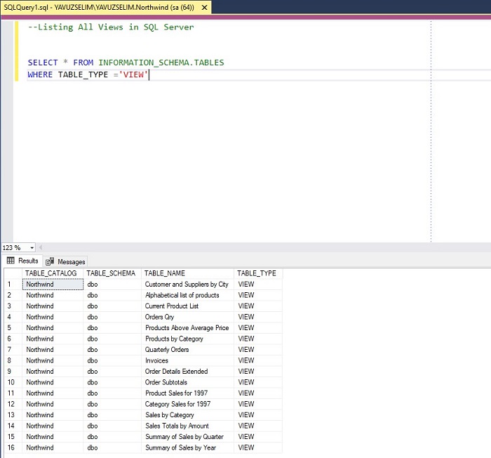 Listing All Views in SQL Server