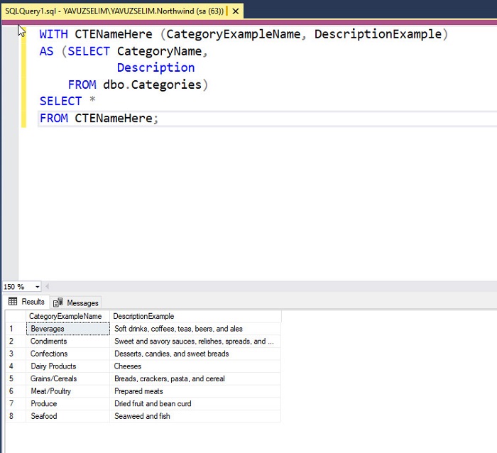 Using Common Table Expression CTE in SQL Server