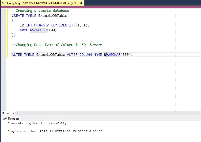 Changing Data Type of Column in SQL Server
