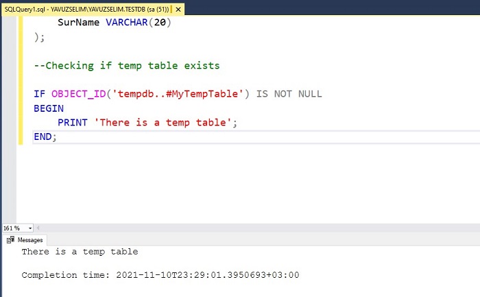 Checking Temp Table in SQL Server