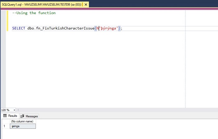 Function to Fix Turkish Character Problem in SQL Server