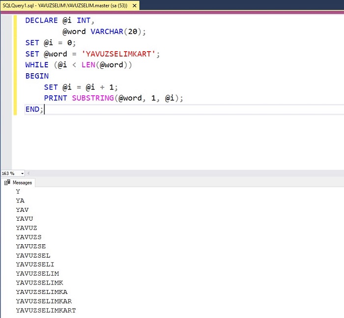 Printing Your Name as a Triangle in SQL Server