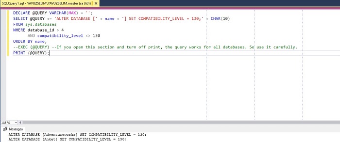 Code to Create Compatibility Levels of All Databases in SQL Server