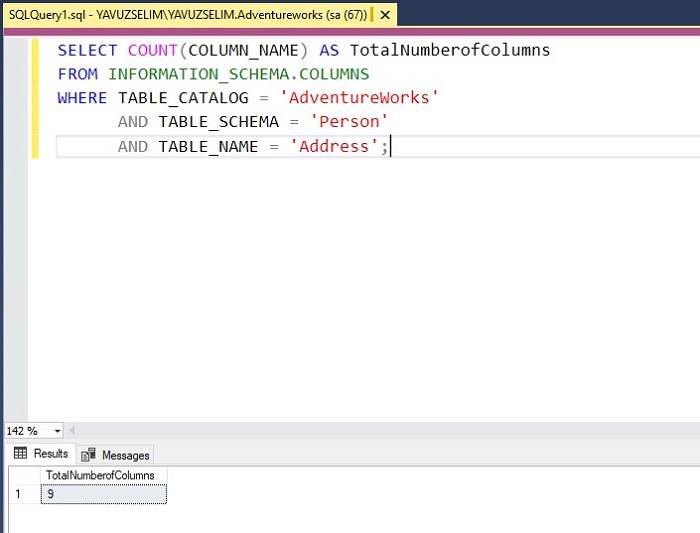 Finding Table Column Count in SQL Server