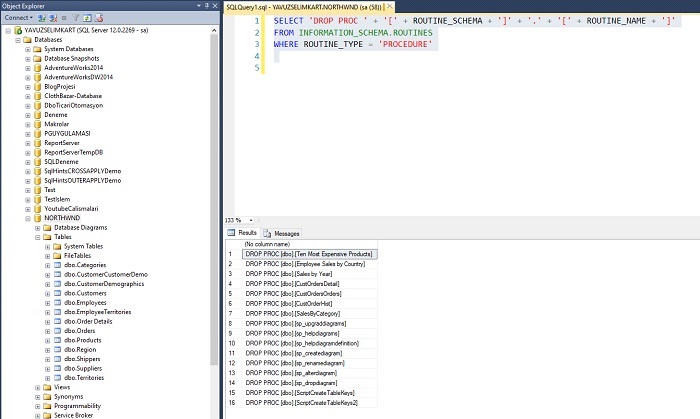 Generating the Code to Remove All Procedures in SQL Server