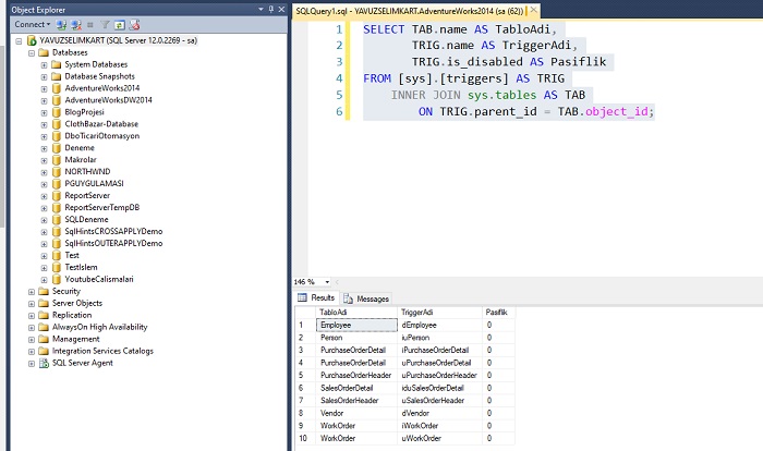 Listing Active Triggers in SQL Server
