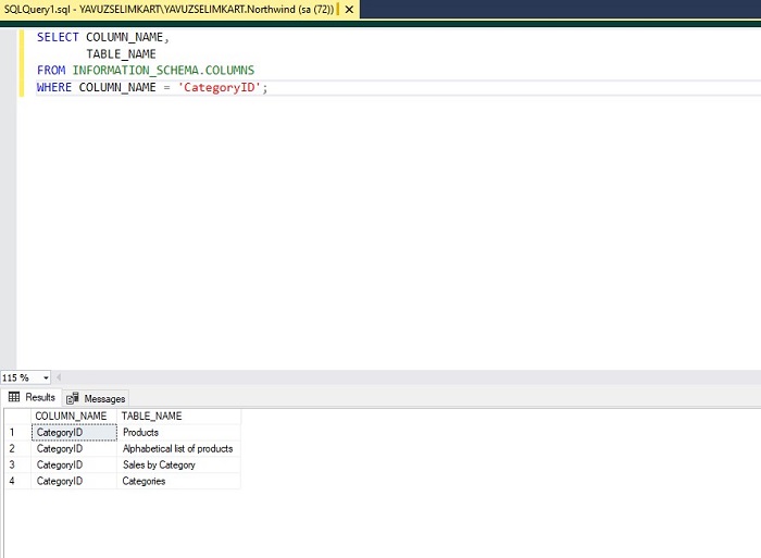 Finding Table By Column Name In SQL Server MSSQL Query