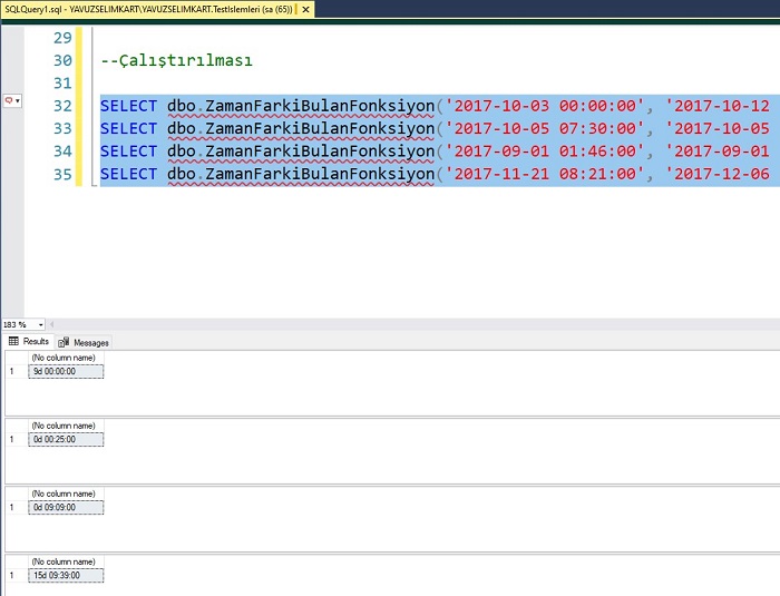 Function to Display Difference Between Dates in Days Hours Minutes and Seconds in SQL Server